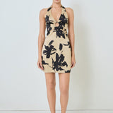 Gold Ring Halter Print Mini Dress