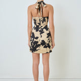 Gold Ring Halter Print Mini Dress