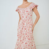 Back Bow Floral Print Midi Dress