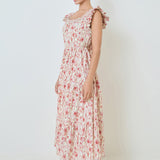 Back Bow Floral Print Midi Dress