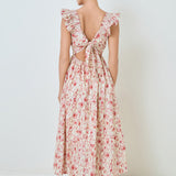 Back Bow Floral Print Midi Dress
