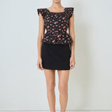 Black Bow Floral Print Peplum Top