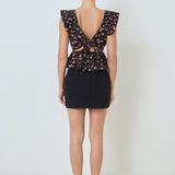 Black Bow Floral Print Peplum Top