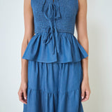 Denim Smocked Peplum Top