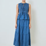 Denim Smocked Peplum Top