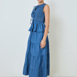 Denim Smocked Peplum Top