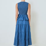 Denim Smocked Peplum Top
