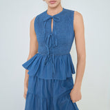 Denim Smocked Peplum Top