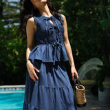 Denim Smocked Peplum Top