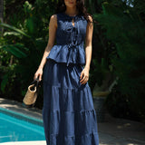 Denim Smocked Peplum Top