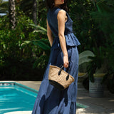 Denim Smocked Peplum Top