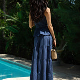 Denim Smocked Peplum Top