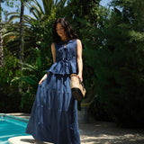 Denim Smocked Peplum Top
