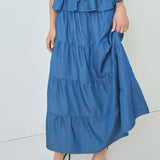 Tiered Denim Maxi Skirt
