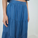 Tiered Denim Maxi Skirt