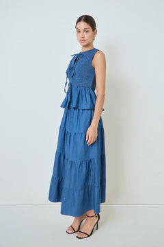 Tiered Denim Maxi Skirt