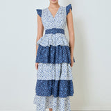 Mixed Floral Tiered Maxi Dress