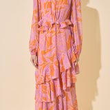 Floral Print Waist Cut Out Maxi Dress