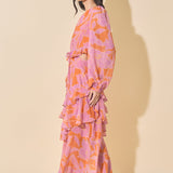 Floral Print Waist Cut Out Maxi Dress