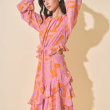 Floral Print Waist Cut Out Maxi Dress