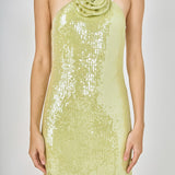 Rose Haltered Sequins Mini Dress