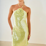 Rose Haltered Sequins Mini Dress