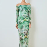 Floral Mesh Off Shoulder Maxi Dress