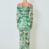 Floral Mesh Off Shoulder Maxi Dress