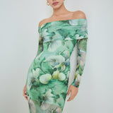 Floral Mesh Off Shoulder Maxi Dress