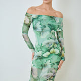 Floral Mesh Off Shoulder Maxi Dress
