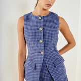 Tweed Button Long Split Top