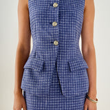 Tweed Button Long Split Top