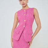 Tweed Button Long Split Top