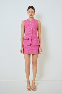 Tweed Button Long Split Top