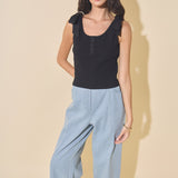 Mixed Media Bow Tie Ribbed Henley Tank