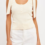 Mixed Media Bow Tie Ribbed Henley Tank