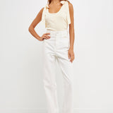 Mixed Media Bow Tie Ribbed Henley Tank