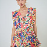 Multi Pop Floral Chiffon Ruffled Mini