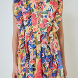 Multi Pop Floral Chiffon Ruffled Mini