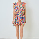 Multi Pop Floral Chiffon Ruffled Mini