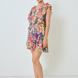 Multi Pop Floral Chiffon Ruffled Mini