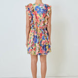 Multi Pop Floral Chiffon Ruffled Mini