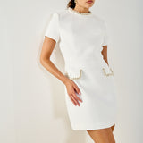 Beaded Chain Short-Sleeved Dress